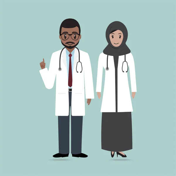 Muslimska Läkare Och Sjuksköterska Illustration Ikonen Medicinska Begrepp — Stock vektor