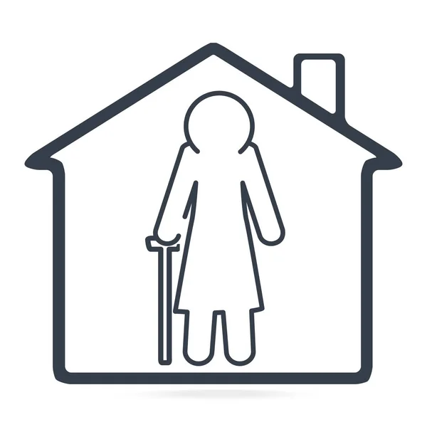 老年妇女和家庭偶像 疗养院标志简单线图标 医疗保健理念 — 图库矢量图片