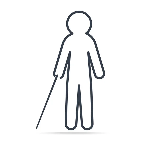 Blinder Mann Mit Stick Symbol Einfache Linienillustration — Stockvektor