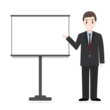 Adam ayakta ve sunum simgesi. Toplantı iş simgesi