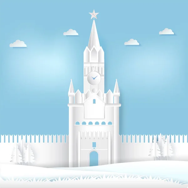 Spasskaya Torre Del Kremlin Moscú Rusia Corte Papel Papel Arte — Vector de stock