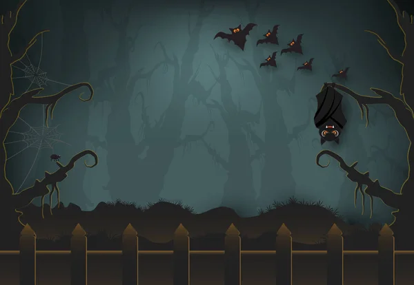 Grupo Morcego Floresta Escura Halloween Papel Arte Fundo Papel Corte — Vetor de Stock