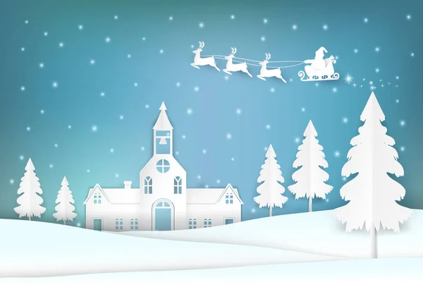 Χειμερινές Διακοπές Santa Και Χιονισμένα Χριστούγεννα Σεζόν Τέχνης Χαρτί Χαρτί — Διανυσματικό Αρχείο