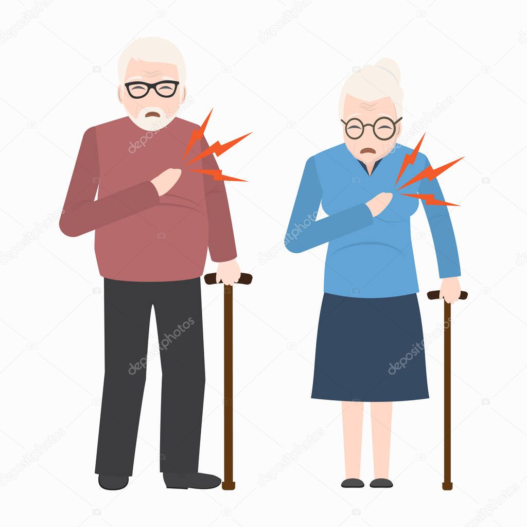 Heart patient elderly male and female illustration, Chest patients icon,  Medicine sign icon