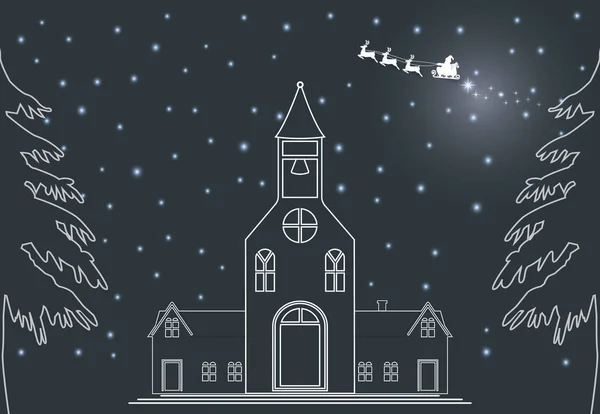 Feliz Natal Santa Com Casa Neve Ilustração Sobre Fundo Escuro — Vetor de Stock