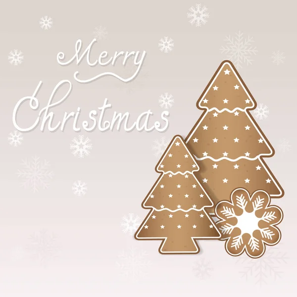 Frohe Weihnachten Textillustration mit Lebkuchen und Schneeflocke — Stockvektor