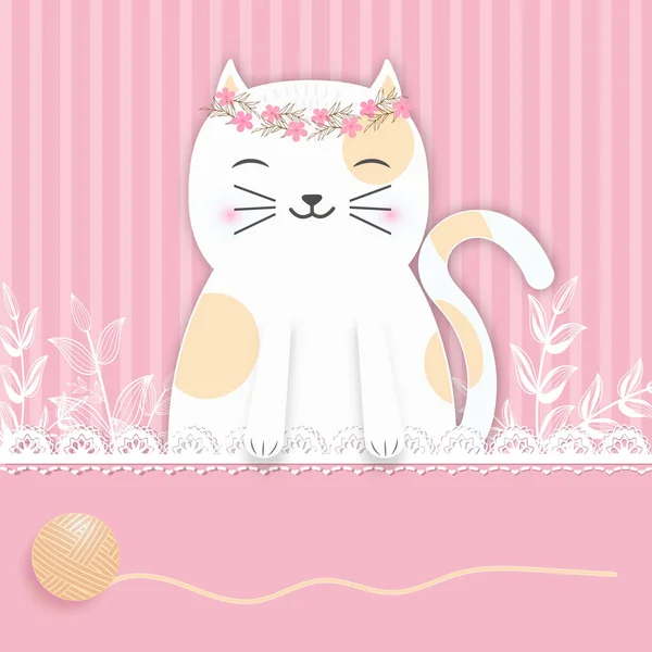 Katze Auf Rosa Hintergrund Für Grußkarte Baby Duschkarte Mit Papier — Stockvektor