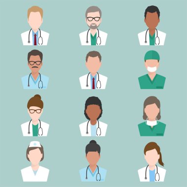 Doktor ve hemşire simgesi, tıbbi resimde kümesi
