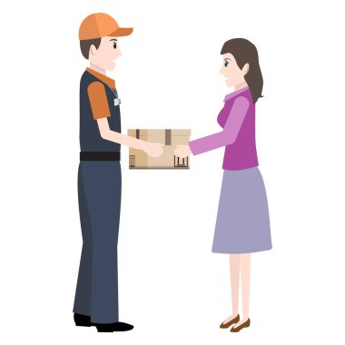 Adam kutusu parsel kadın simgesi için sevk. Teslimat servisi illüstrasyon