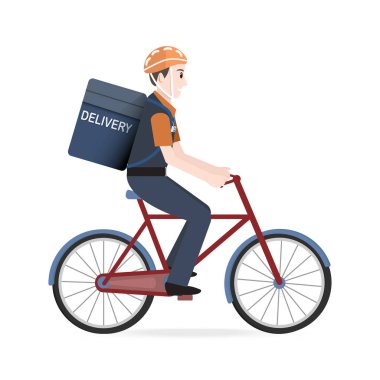 Kurye için bisikletle kişini. Teslimat servisi illüstrasyon