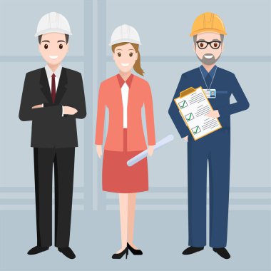 Mühendis, teknisyen karakter simgesi. İnşaat, fabrika Sanayi Meslek illüstrasyon