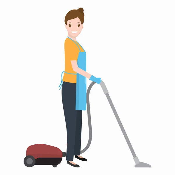 Ikon Wanita Dan Vacuum Cleaner Ilustrasi Pembersihan - Stok Vektor