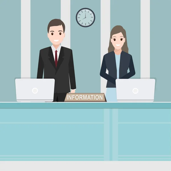 Reception Staff Information Counter Cartoon Icon Illustration — Stock Vector