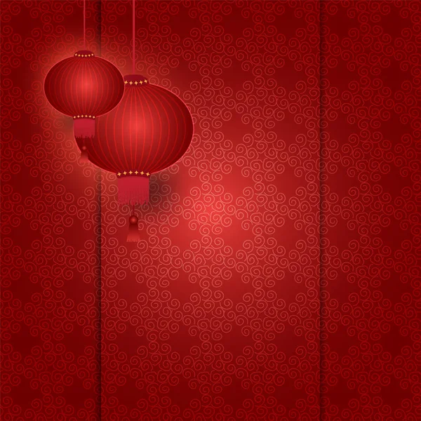 Chinese lantern hanging on pattern red background — Stock Vector