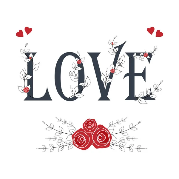 Szeretet Borostyán Boldog Valentin Nap Üdvözlőlap Illusztráció Rózsa Csokor — Stock Vector