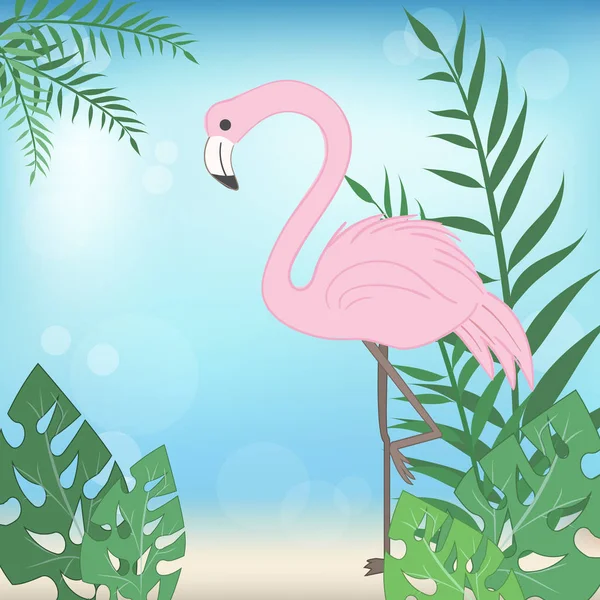 Cute Flamingo animal cartoon bird card illustration