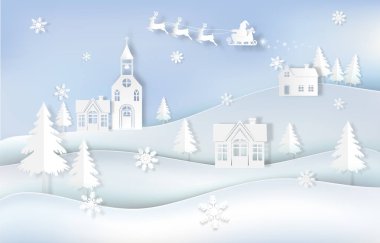 Kış tatili Noel Baba ve köyde kar taneli geyik. Noel sezonu geçmişi