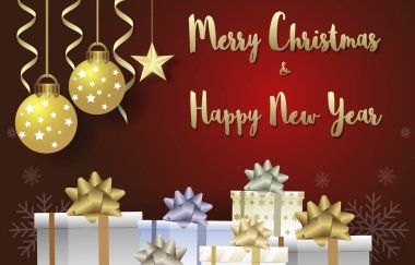 Mutlu Noeller ve mutlu yıllar Balo ve hediye kutularıyla
