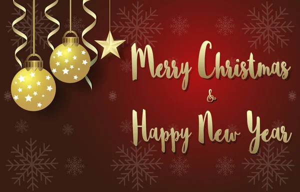 Frohe Weihnachten und ein gutes neues Jahr mit goldener Kugel auf Rot — Stockvektor
