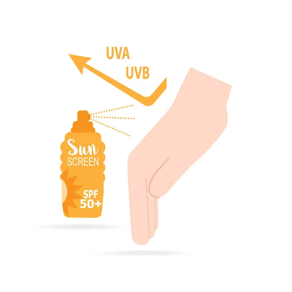 Napvédő spray kézzel ikon, naptej Spf 50 — Stock Vector