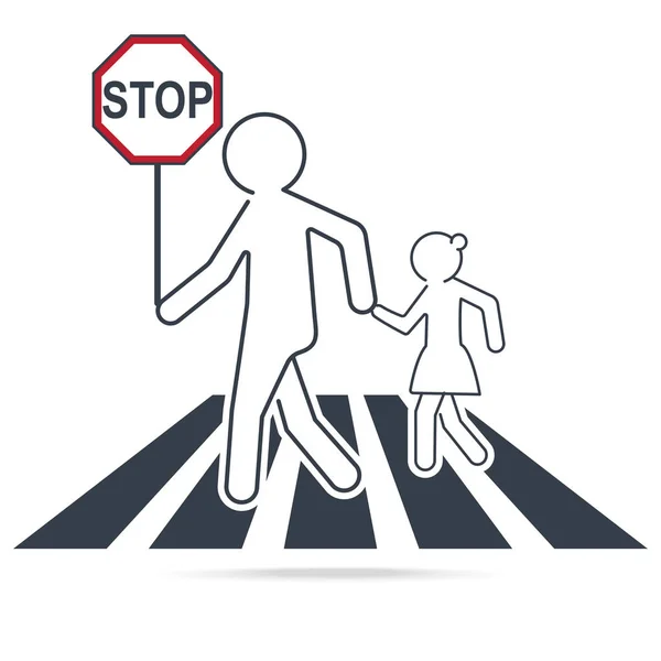 Знак пішохідного переходу, шкільний дорожній знак — стоковий вектор