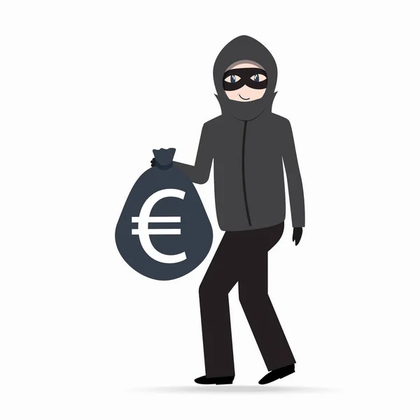 Hombre sosteniendo bolsa de dinero con signo de moneda euro. Cuidado carterista — Vector de stock