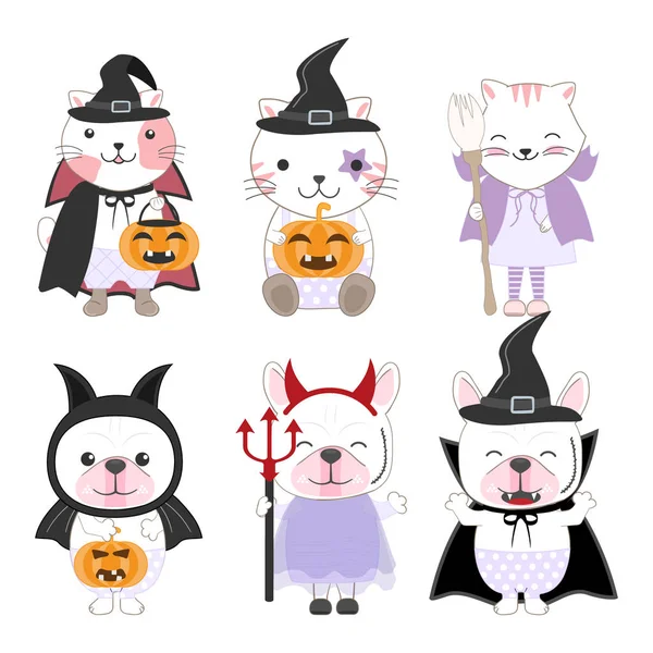 Lindo niño animales dibujos animados Halloween Set Ilustración — Vector de stock