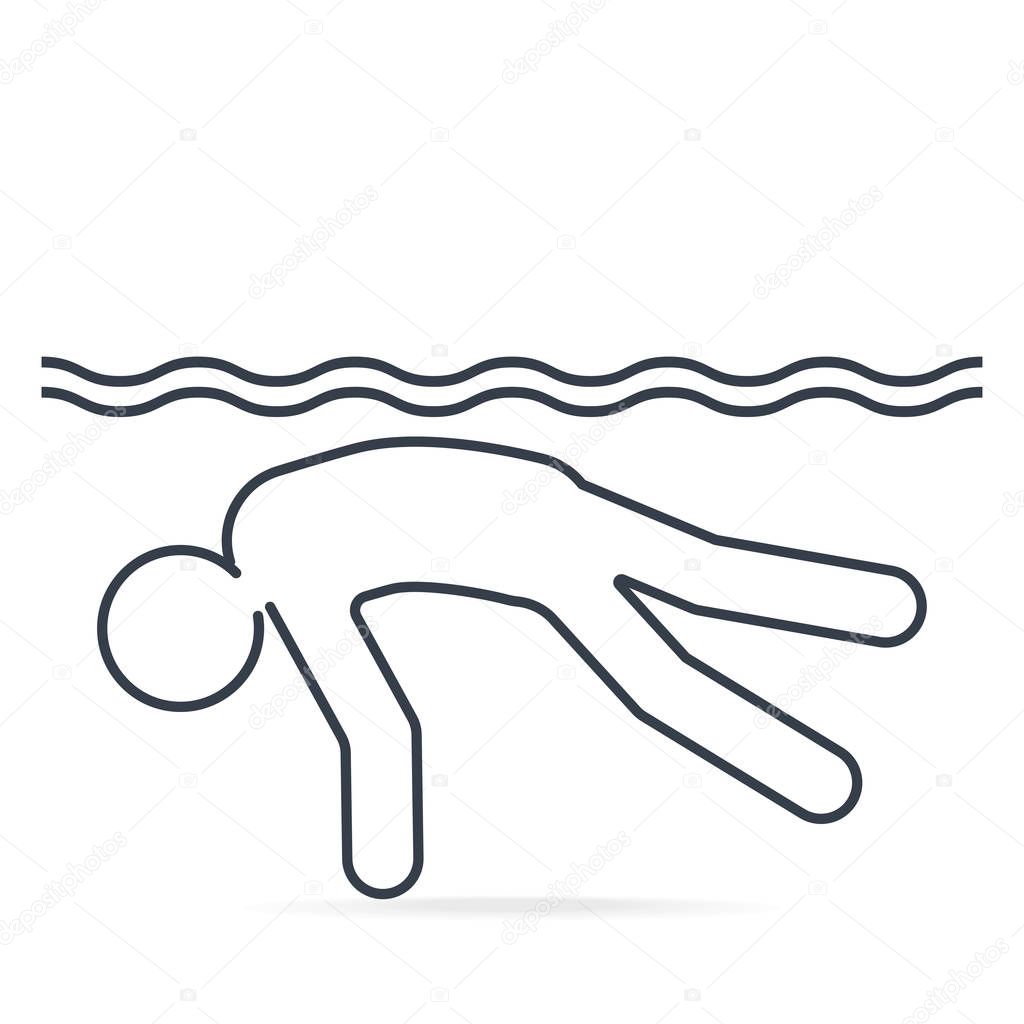 Drowning warning sign icon. Simple line illustration