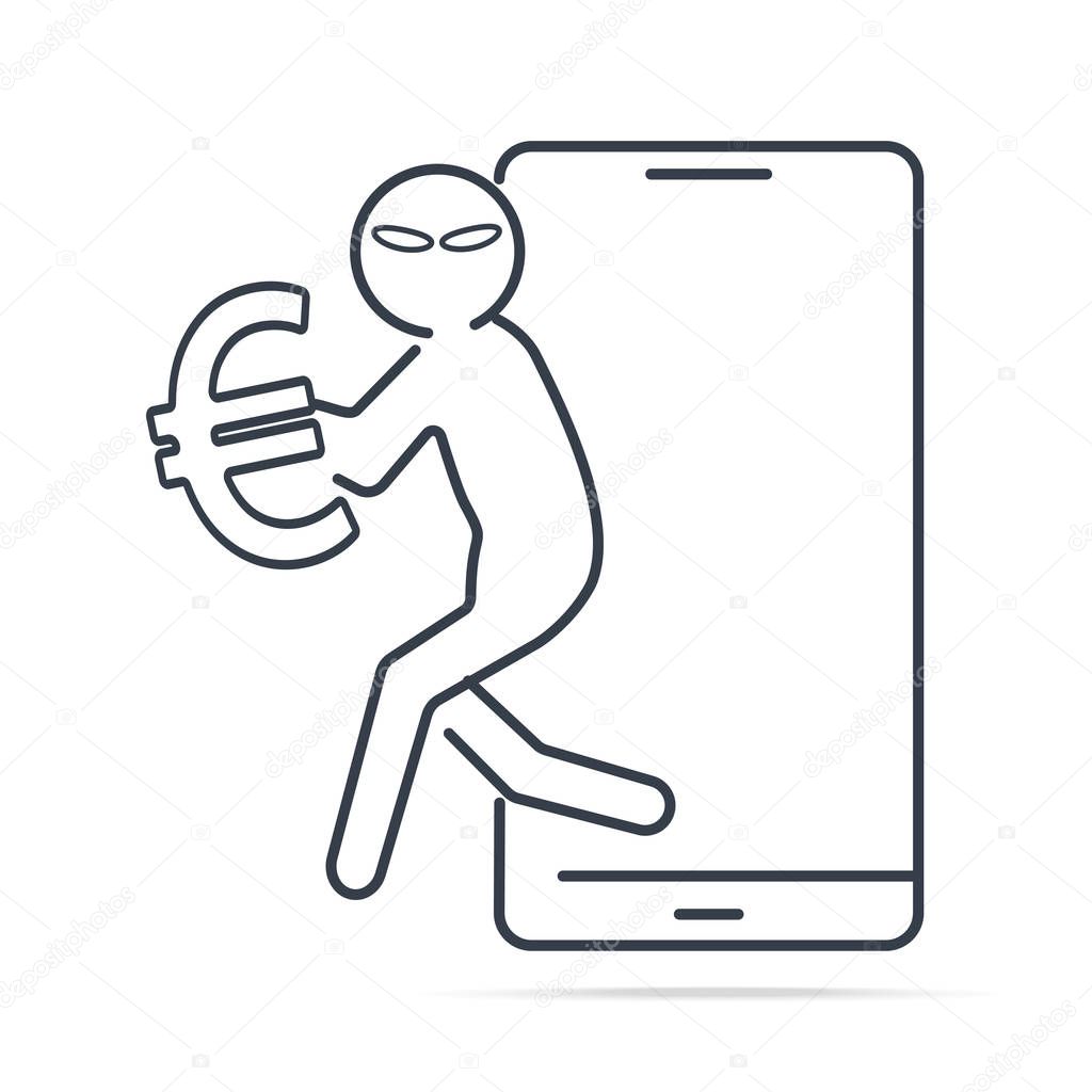 Hacker or Thief stealing money from smartphone and Euro sign icon