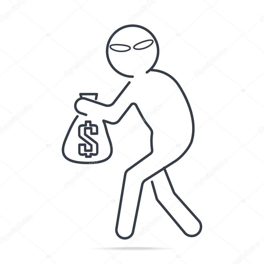 Beware pickpocket sign, Thief stealing money icon