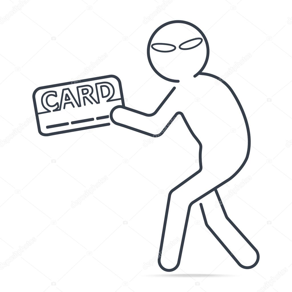 Thief stealing money or card icon. Simple line illustration.