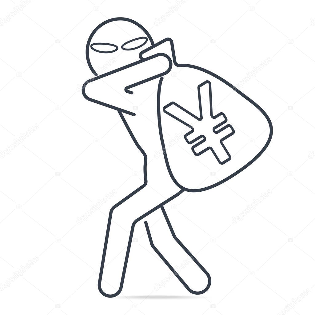 Thief stealing money and Yen or Yuan CNY sign icon