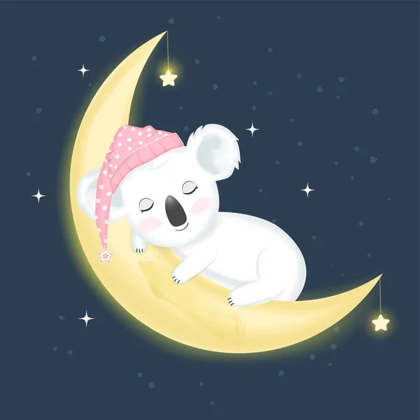 Mignon Bébé Koala Dormir Sur Lune Dessin Main Dessin Animé — Image vectorielle