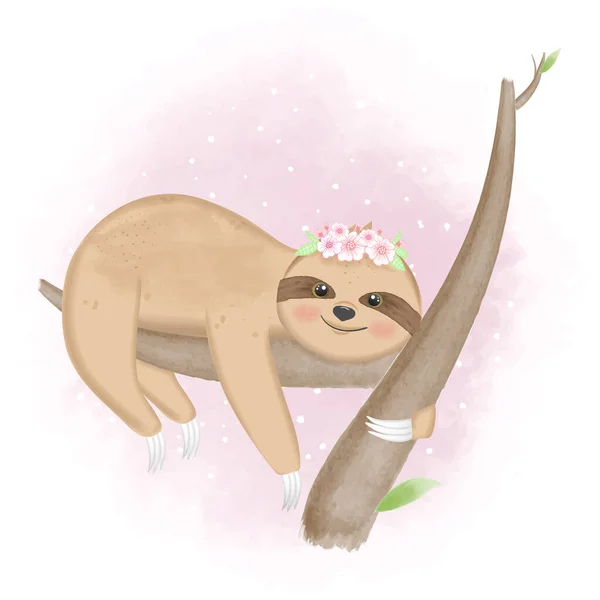 Kungkang Lucu Tangan Pohon Gambar Gambar Kartun Hewan Cat Air - Stok Vektor
