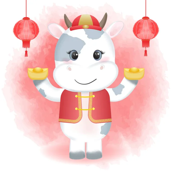 Chinese New Year Festival Celebration Cow Zodiac Year Sign — Stock Vector