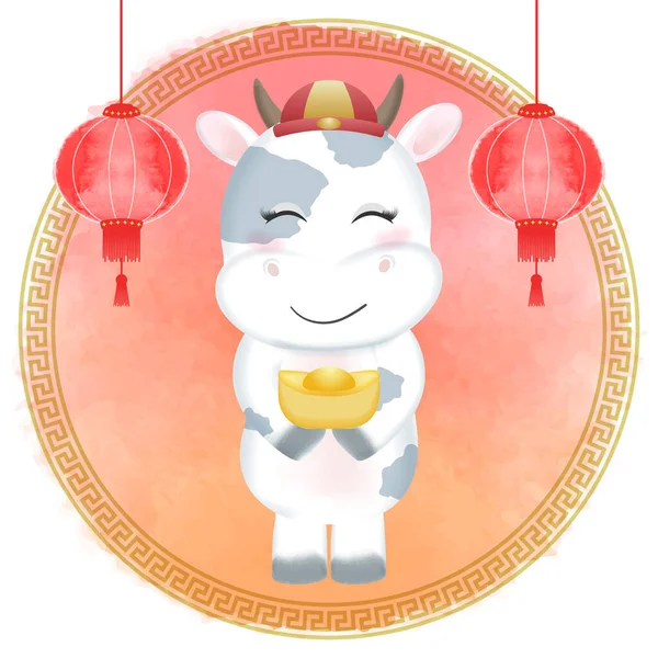 Chinese New Year Festival Celebration Cow Zodiac Year Sign — Stock Vector