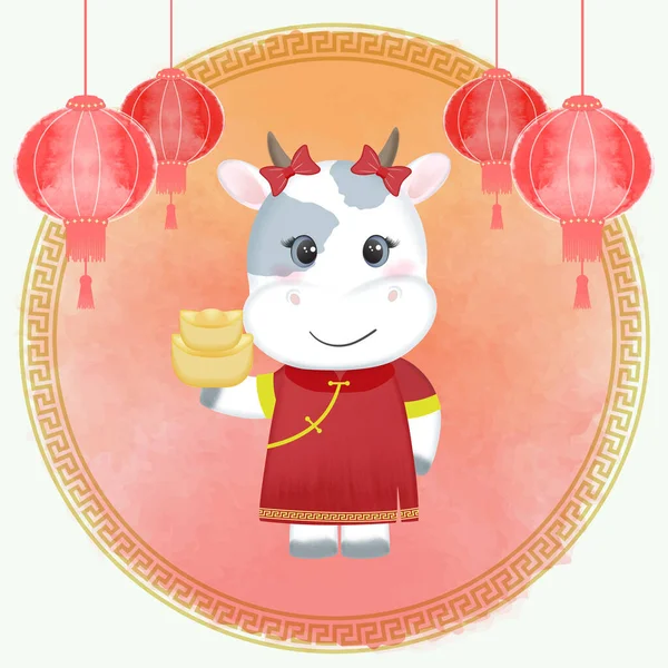 Chinese New Year Festival Celebration Cow Zodiac Year Sign — Stock Vector