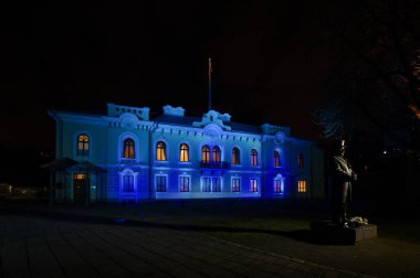 Kaunas parlak renkleri ile gece ışık gösterisi sırasında ışıklı Başkanlığı