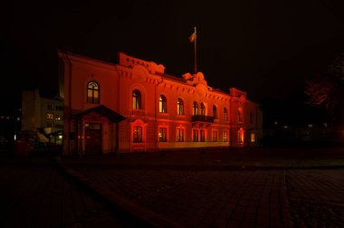Kaunas parlak renkleri ile gece ışık gösterisi sırasında ışıklı Başkanlığı