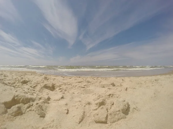 Plage Sable Été Mer Baltique Pendant Été Dans Station Balnéaire — Photo