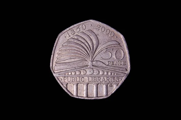Moneda Conmemorativa Del Reino Unido Peniques Con Símbolos Biblioteca Pública —  Fotos de Stock