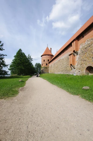 Gamla Historiska Trakai Island Låg Vinkel Utsikt Över Slottet Trakai — Stockfoto
