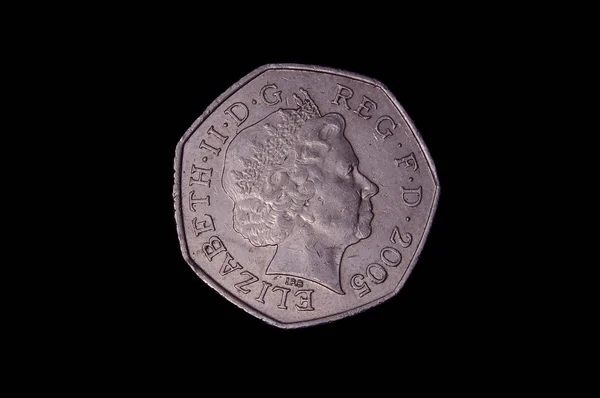 Moneda Británica Peniques Con Elizabeth Aislada Sobre Fondo Negro —  Fotos de Stock