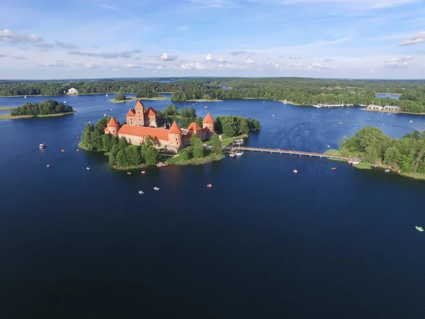 Vista Aérea Del Castillo Isla Trakai Lago Galve Lituania — Foto de Stock