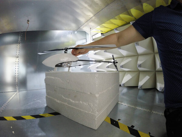 Helicopter drone electromagnetic compatibility testing inside GTEM cell