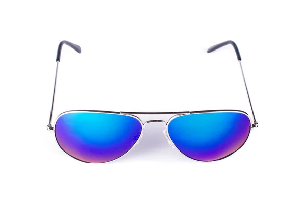 Stylowy Niebieski Oko Okulary Białym Tle Szarym Tle — Zdjęcie stockowe