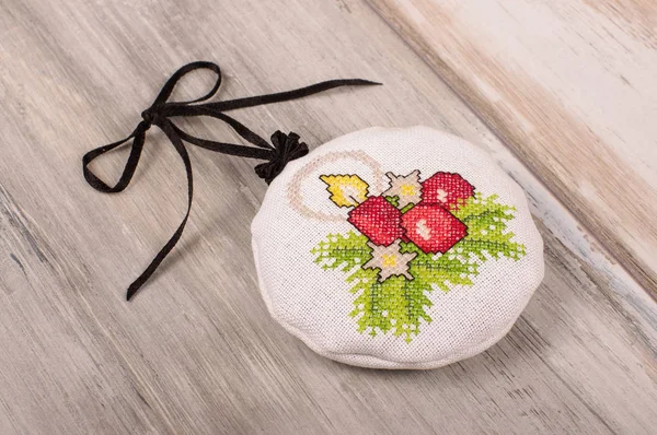 Christmas Ornaments Cross Stitched Bag Filled Levander Blooms — Stock Photo, Image