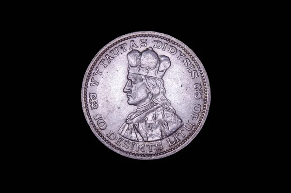 Серебряная Историческая Литовская Валюта Литай Черном Фоне — стоковое фото