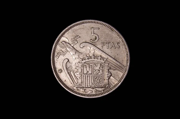Moneda Cinco Pesetas Aislada Sobre Fondo Oscuro —  Fotos de Stock