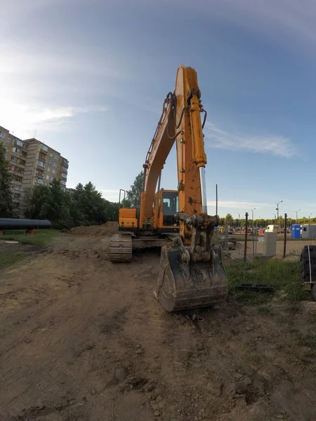 Промисловий Екскаватор Наземних Робіт Будівництві Відкритому Повітрі — стокове фото